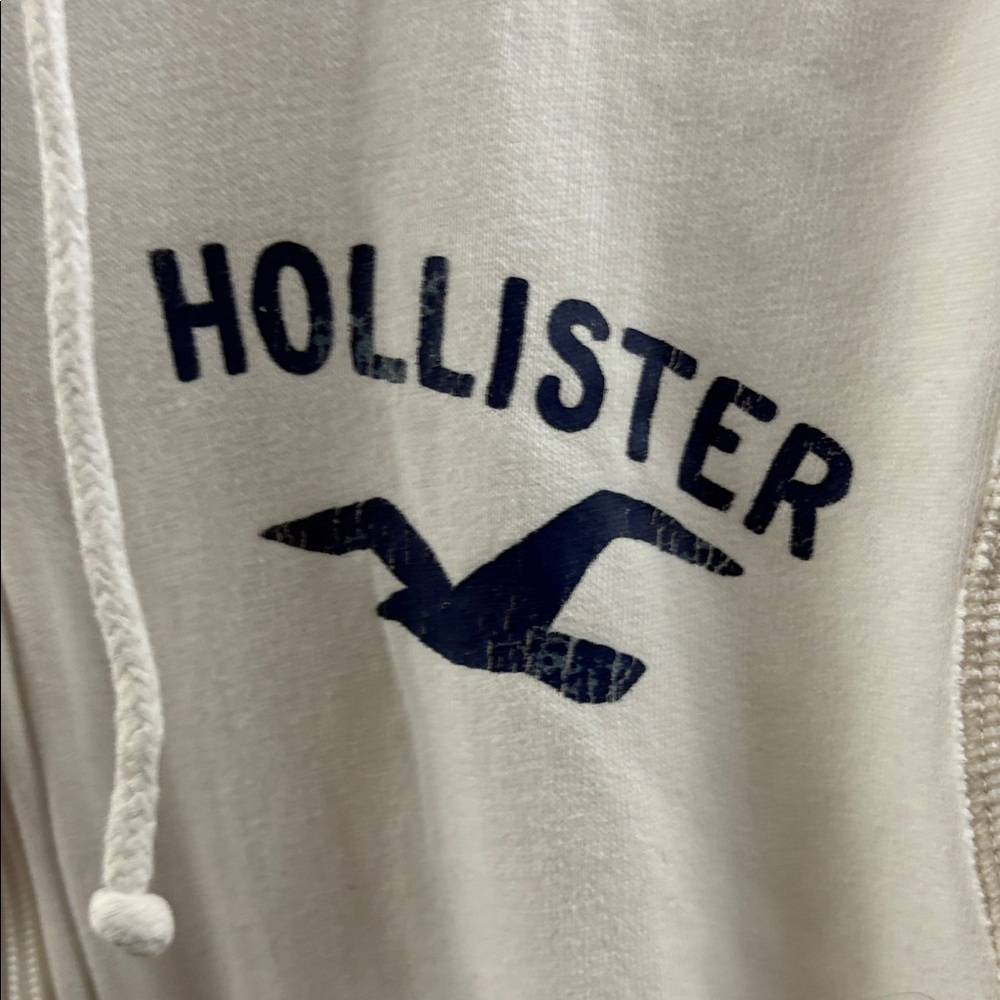 Hollister White Men's Hoodie Size Medium Fill Zip California - Picture 3 of 9